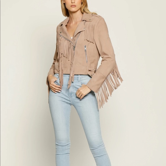 WALTER BAKER Suede Fringe Trim Moto Maní Jacket - Picture 2 of 9